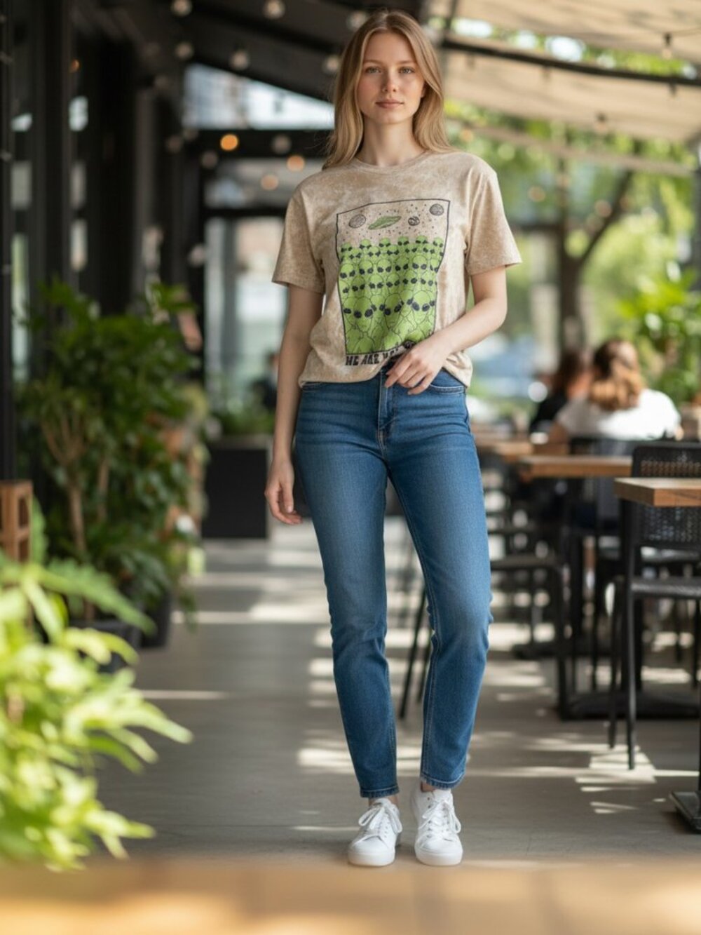 We Are Not Alone Alien Mineral Wash Graphic Tee